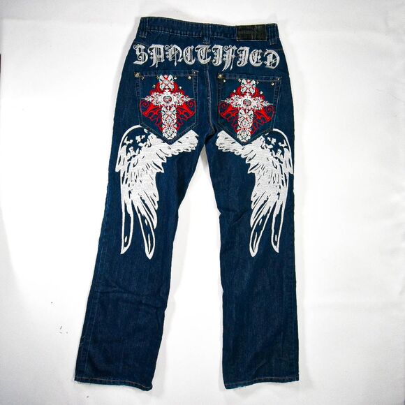 Vintage Goth Grunge Embroidered Jeans - 32 - Picture 1 of 8